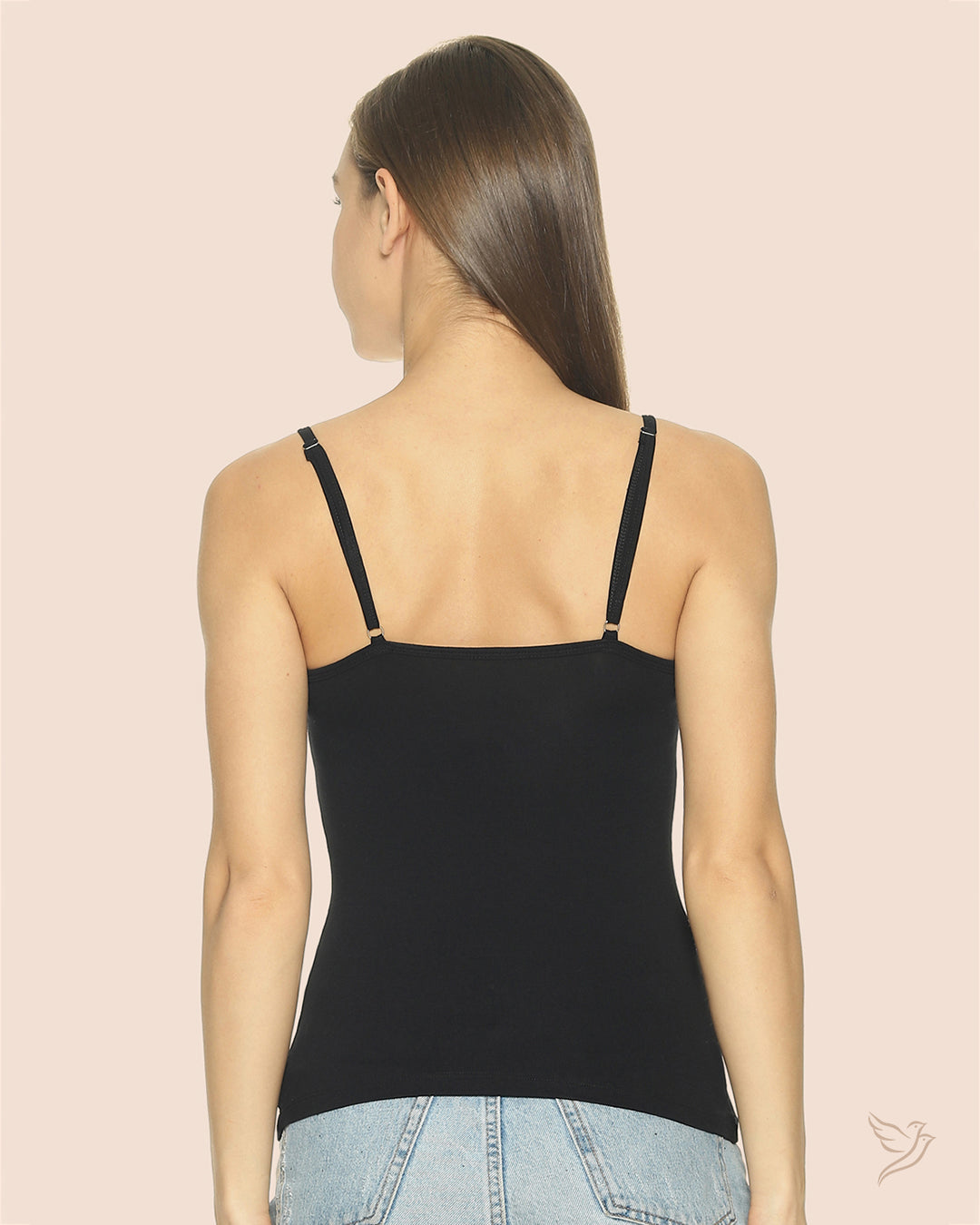 Black Sleek Spaghetti Cami With Adjuster for College Girls