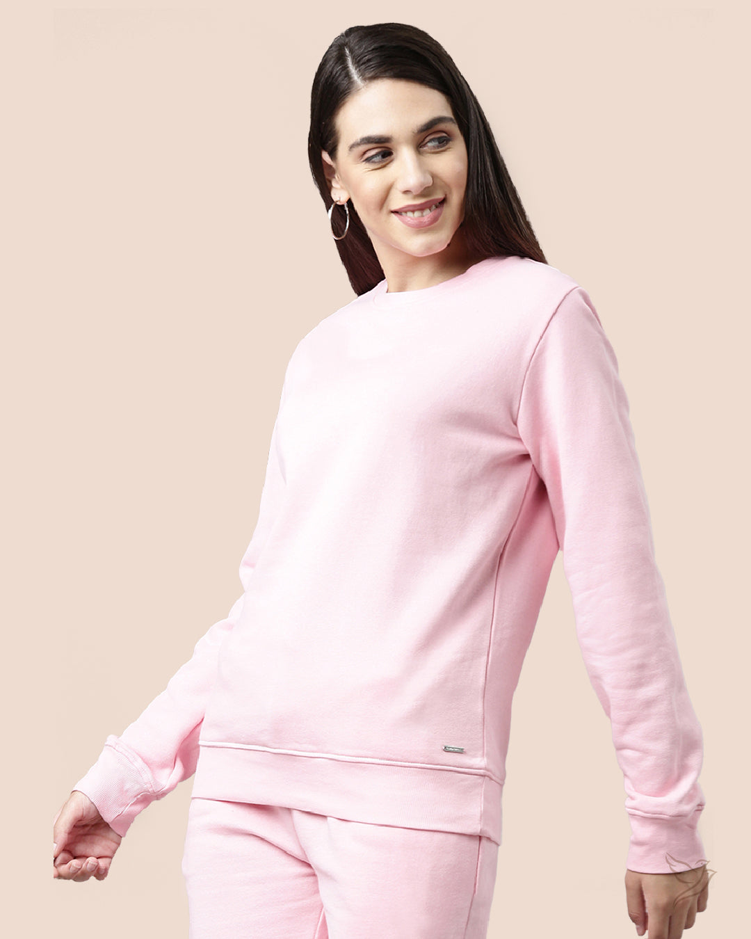 Comfortable Light Pink Women Sweat Shirt 