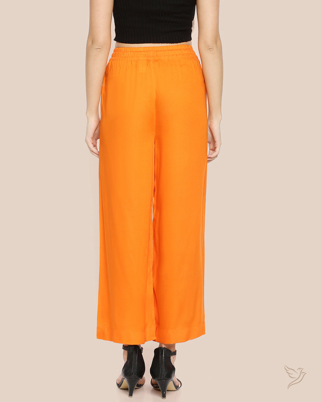 Fiery Orange Solid Wide Leg Palazzo for College Girls