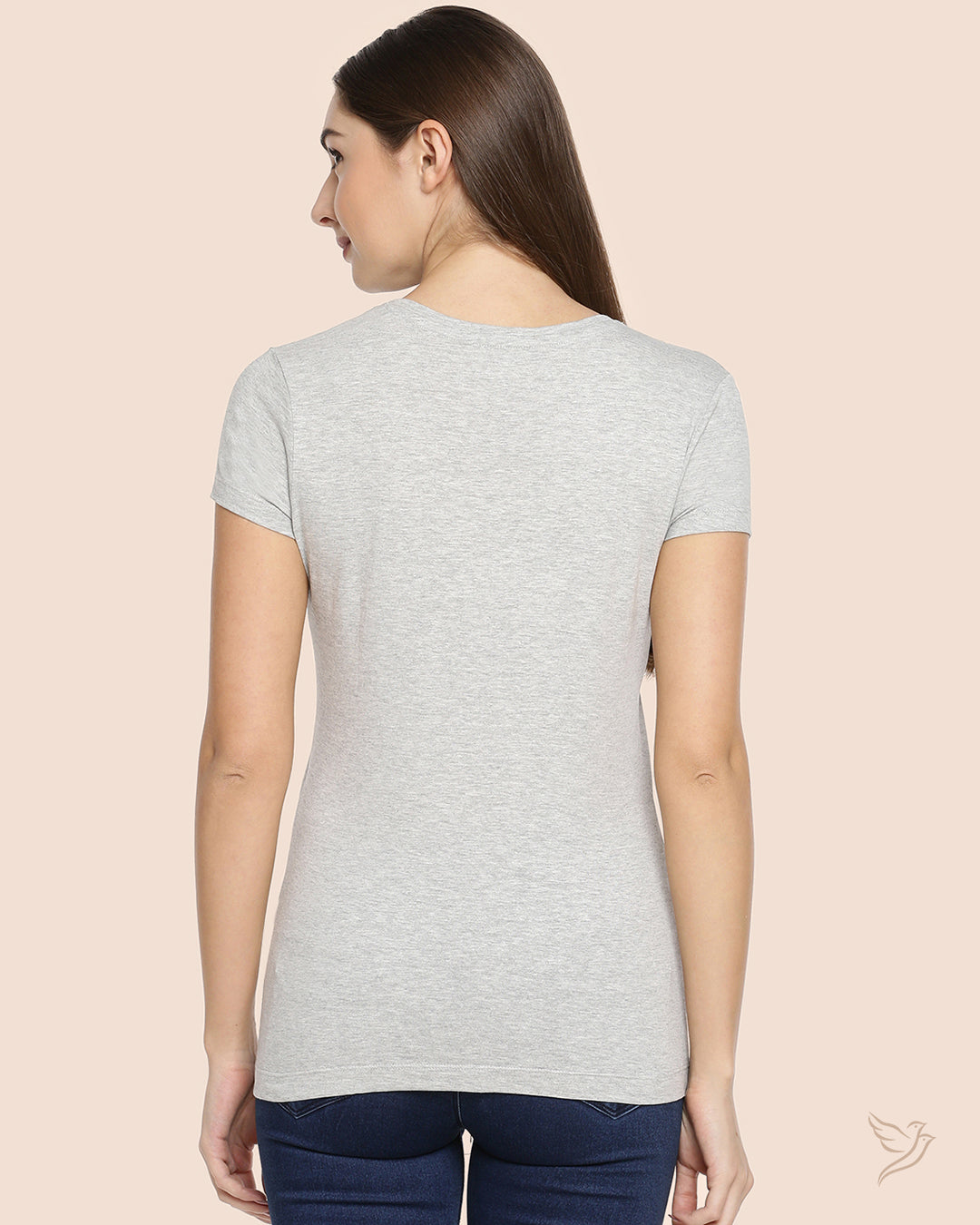 Grey Mix Slim Fit Signature Tee for College Girls