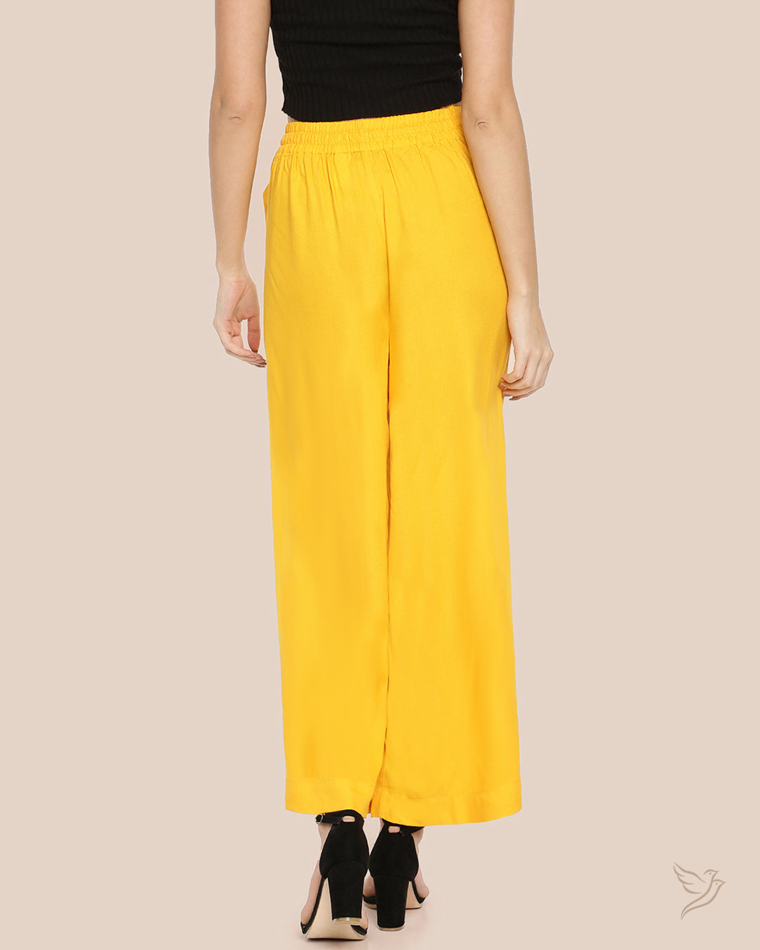 Ivory Off-White Solid Wide Leg Palazzo