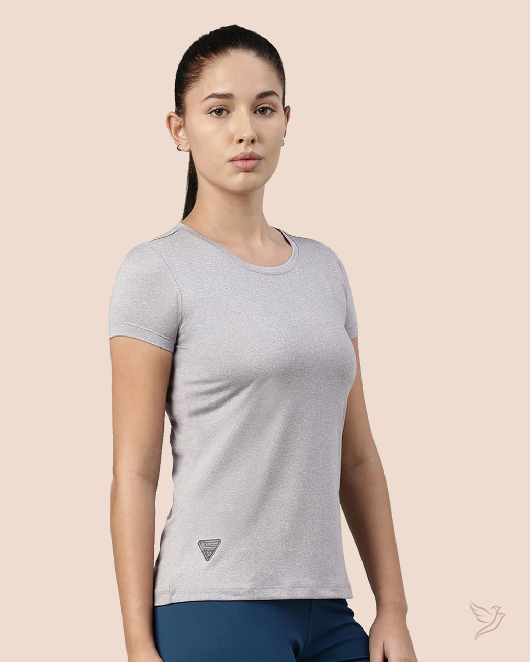 Silver Grey Active T - Shirt  for College girls