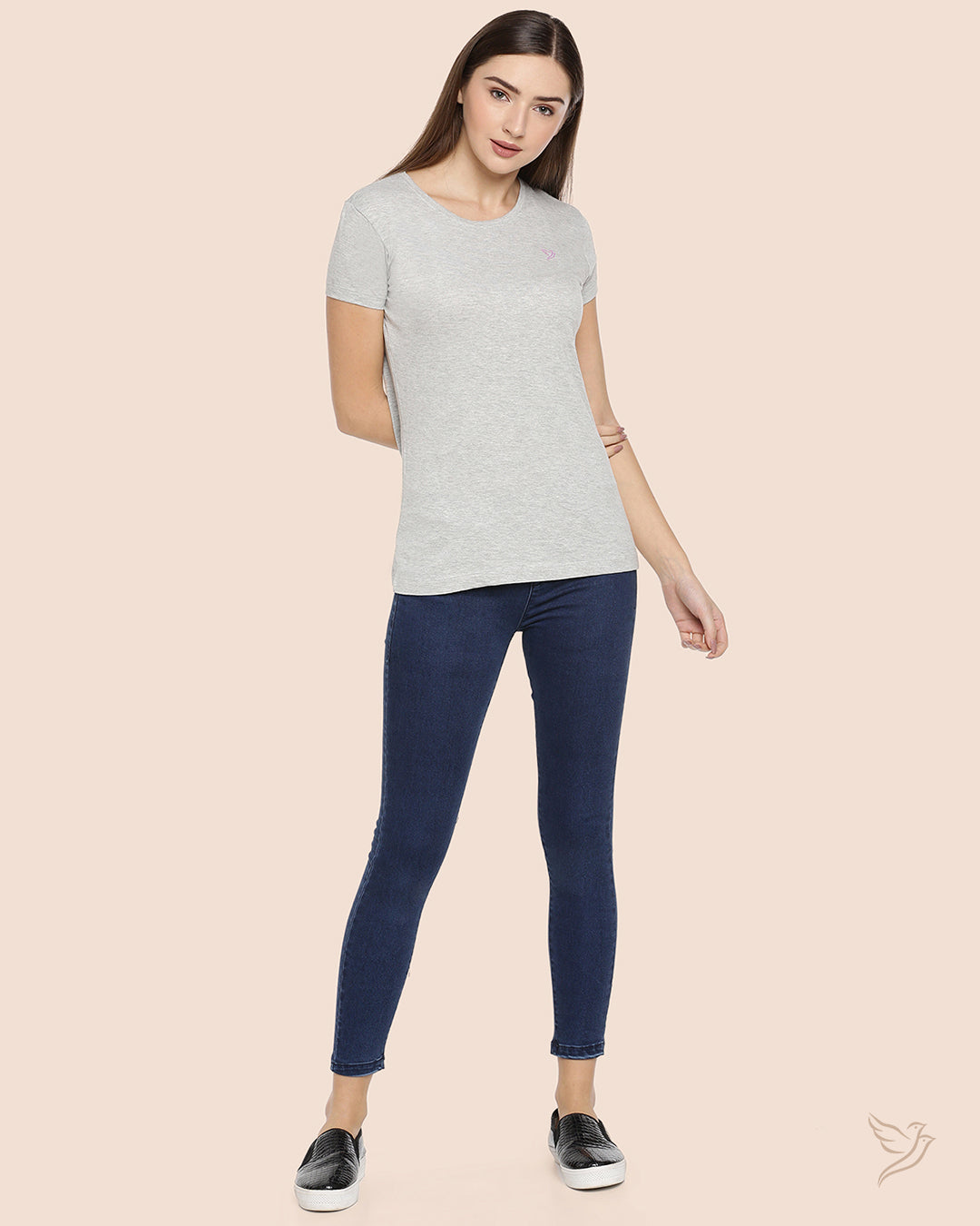 Stylish Grey Mix Women Slim Fit Signature Tee