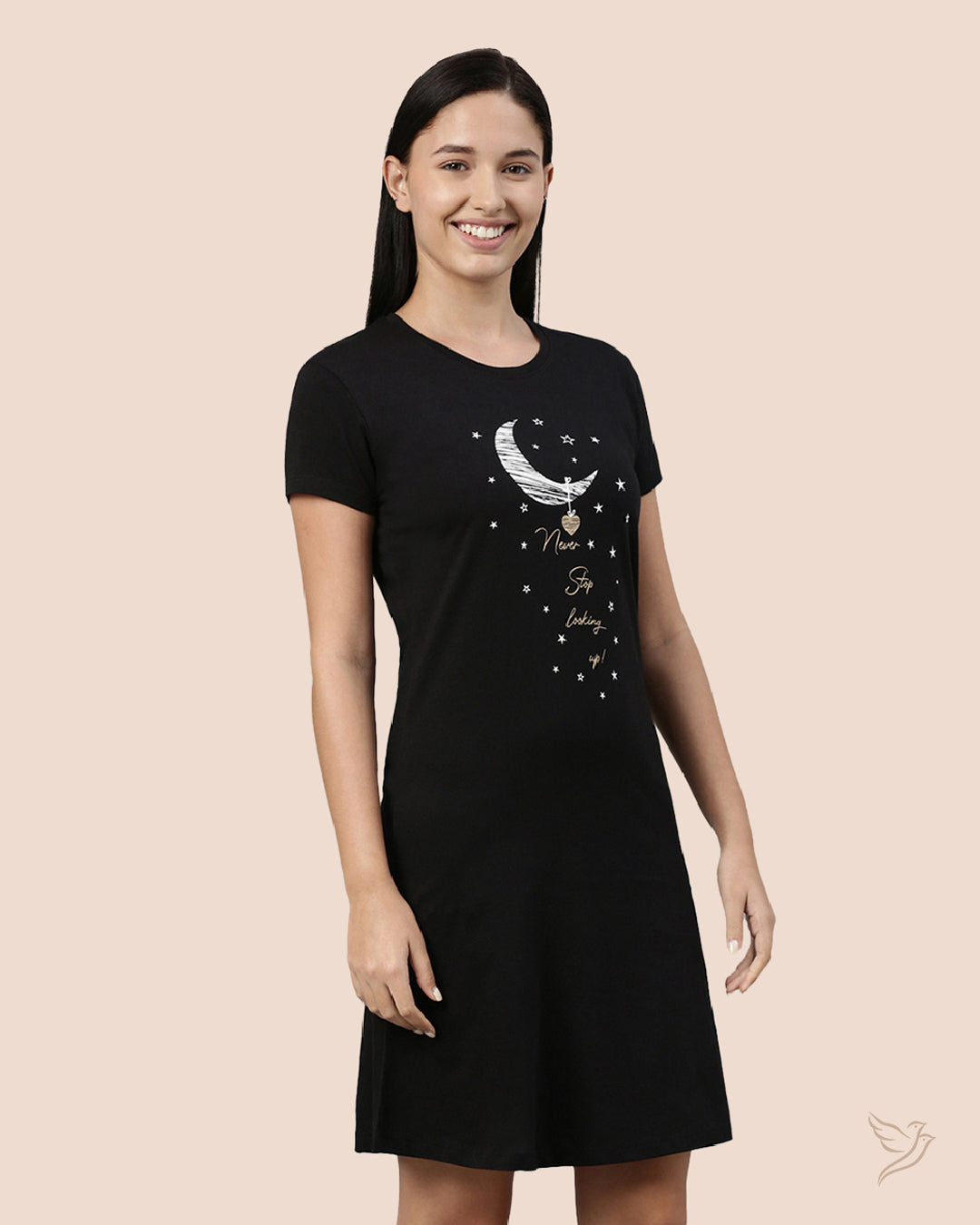 LT0007 - Black Lounge Wear Long Tee for Women