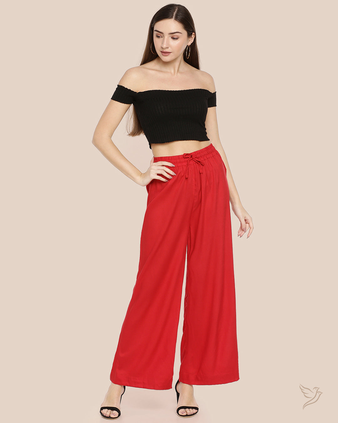 Stylish Lip Stick Women Solid Wide Leg Palazzo