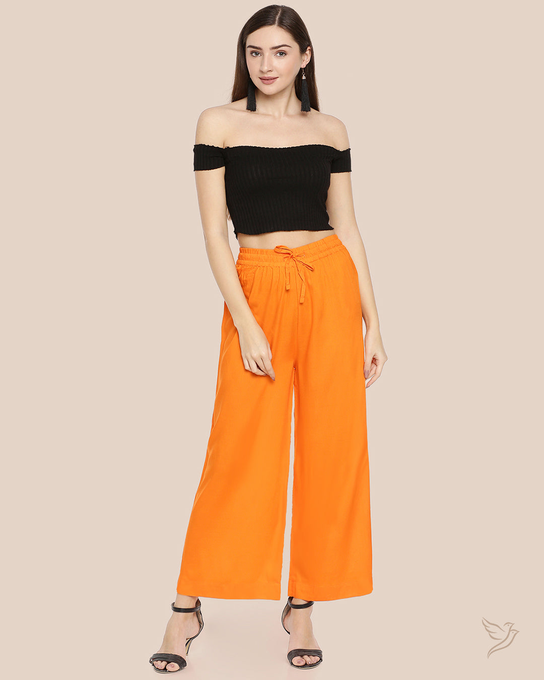 Stylish Fiery Orange Women Solid Wide Leg Palazzo