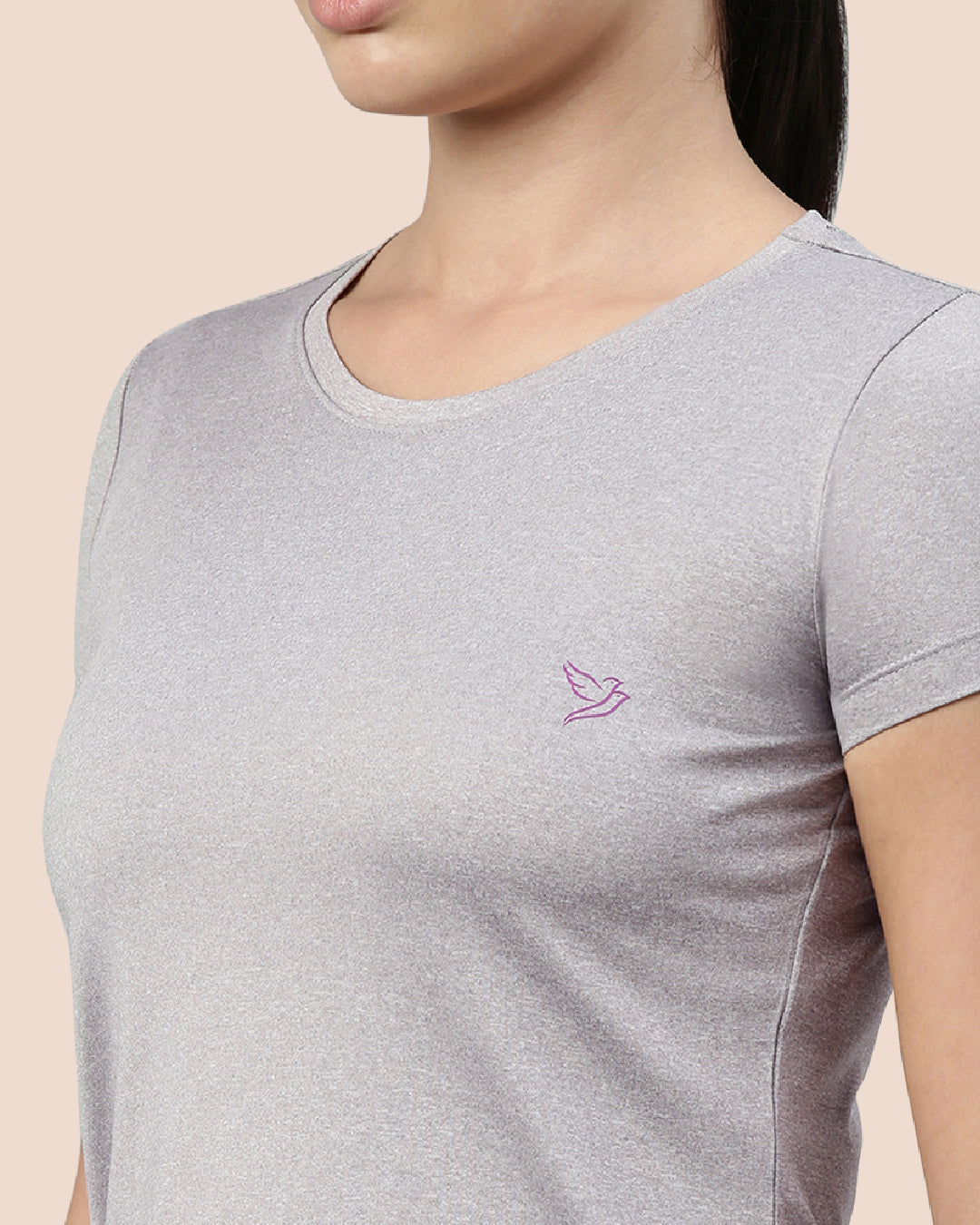 Silver Grey Cotton Elastane Active T - Shirt 